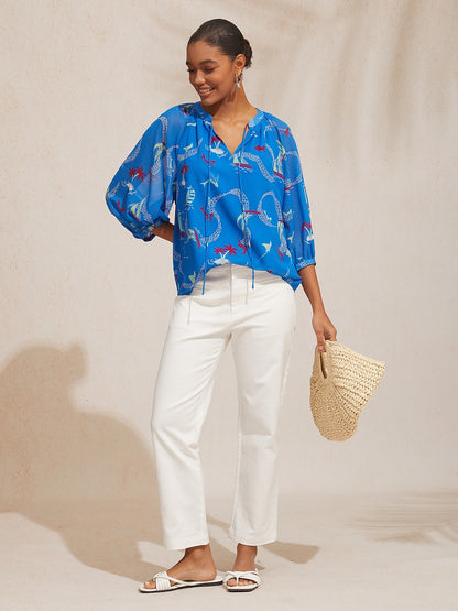 Vacation Ocean Elements Print Loose Chiffon Short Top