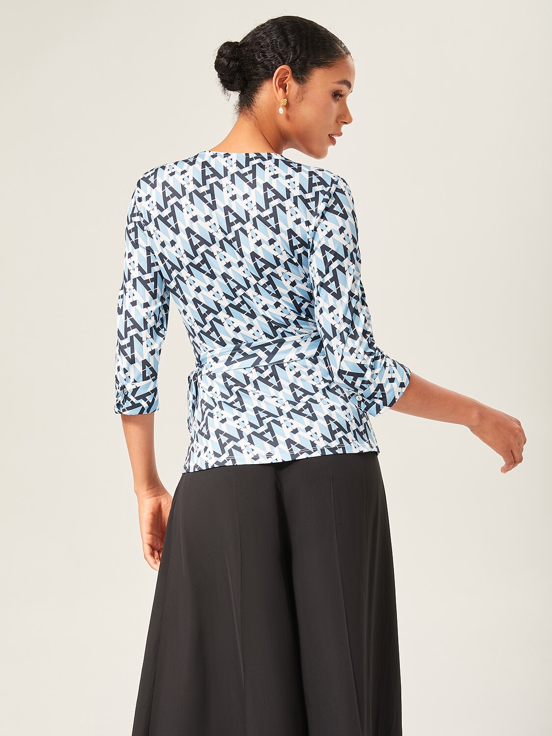 Stretch Geometric Print Waist-Tie Top