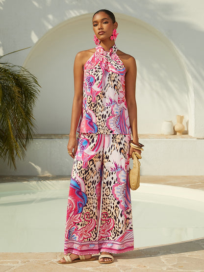 Vacation Pink Paisley Print Satin Short Top