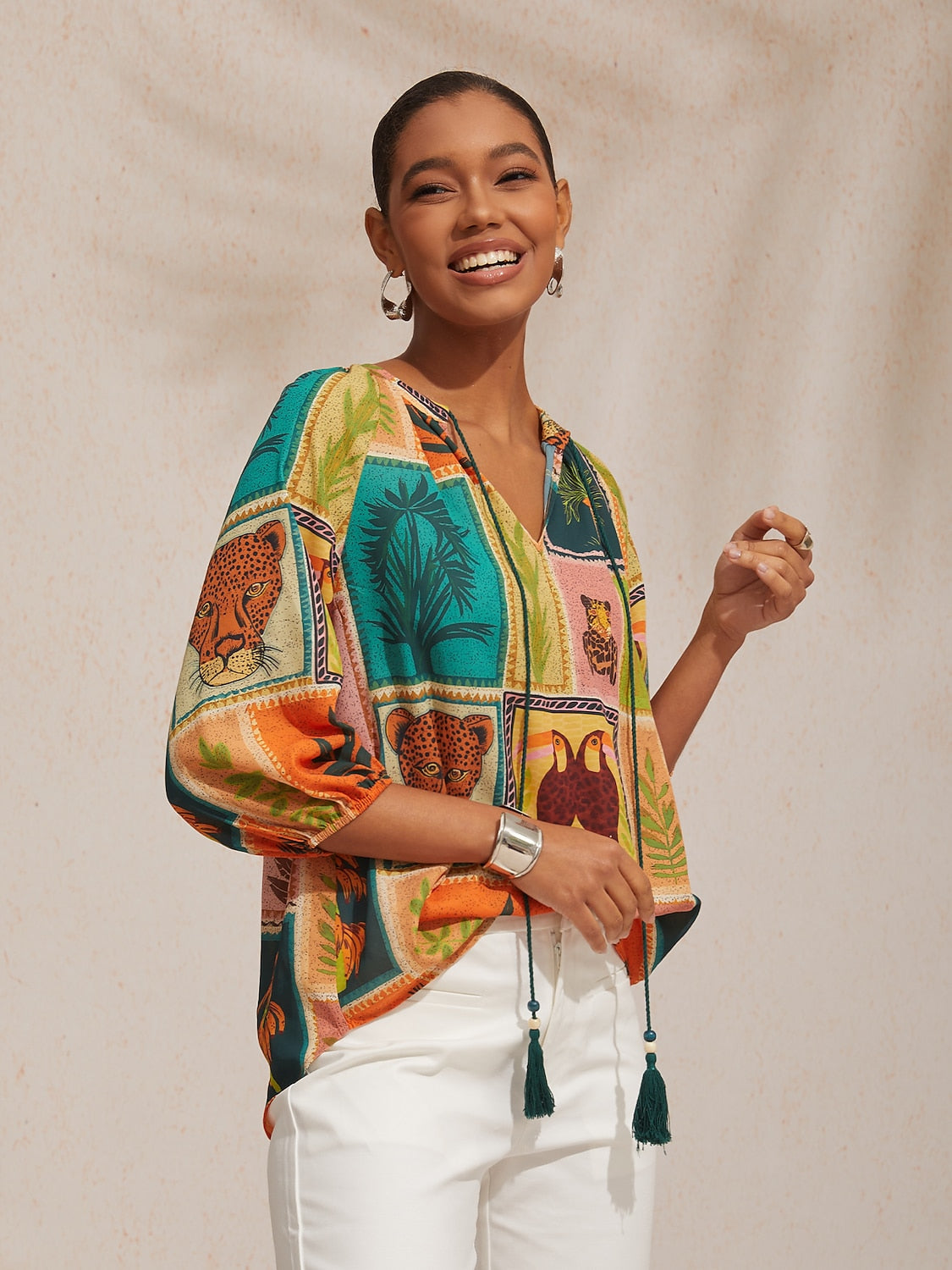 Vacation Tropical Element Floral Loose fit Chiffon Top