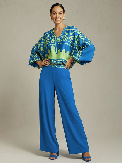 Vivid Fuchsia Print Satin Lantern Top