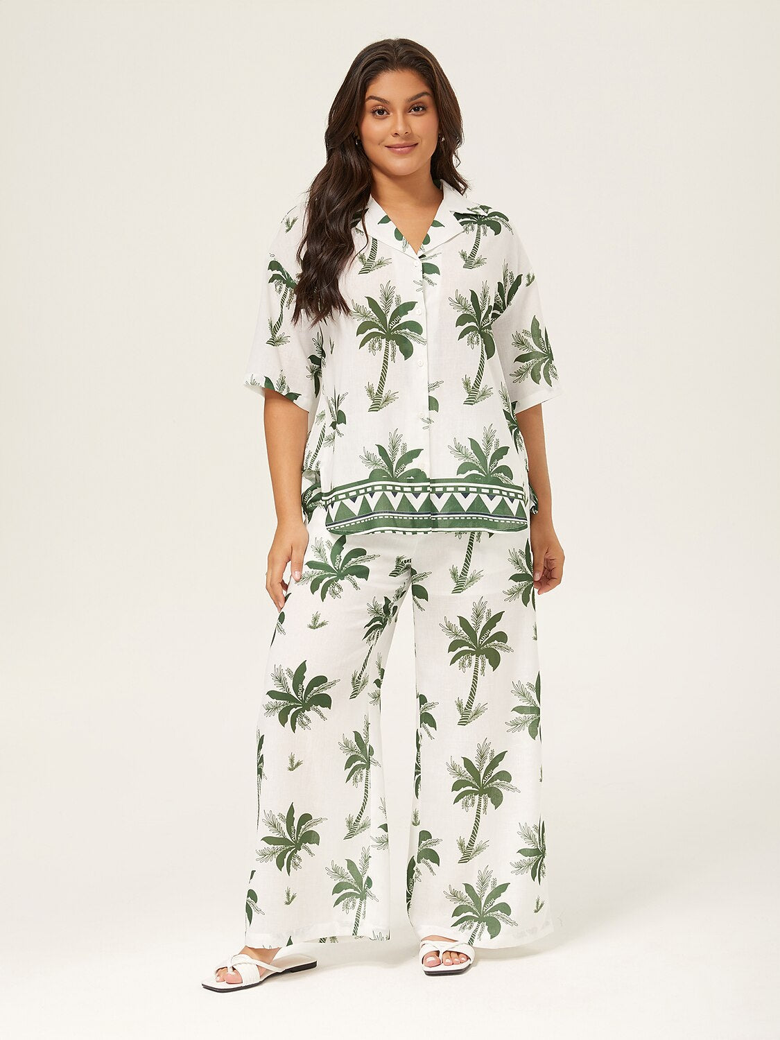 Vacation Palm Tree Print Loose Two-Piece Set