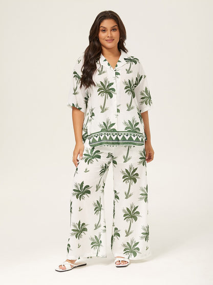 Vacation Palm Tree Print Loose Two-Piece Set