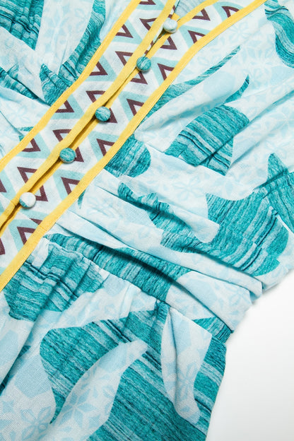 Puff Sleeve V Neck Maxi Dress