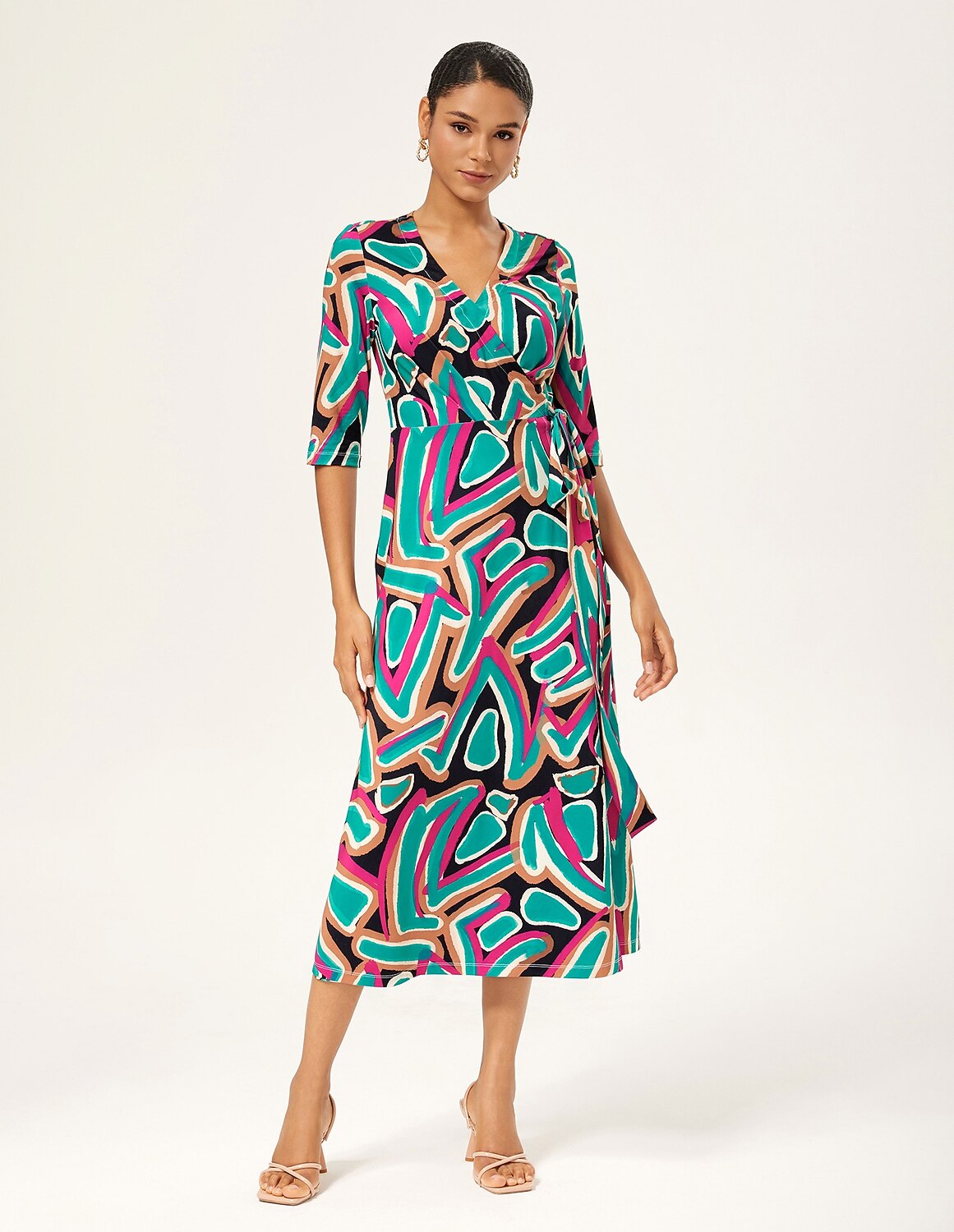 Colorful Abstract Printed Stretch Wrap Dress