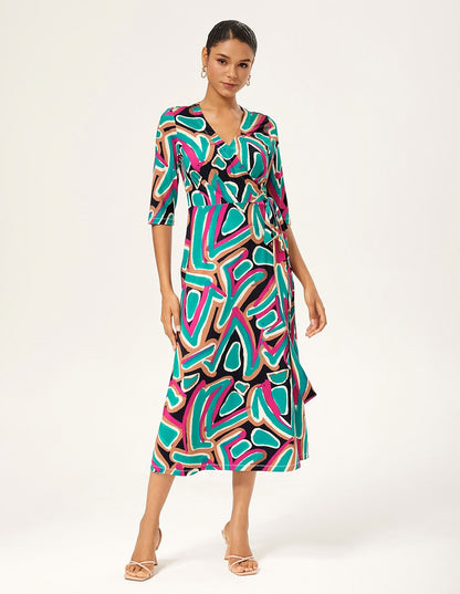 Colorful Abstract Printed Stretch Wrap Dress