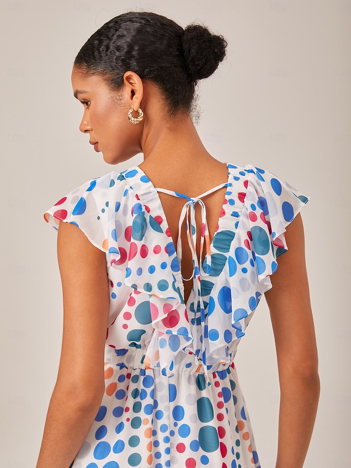 Colorful Polka Dot Chiffon Ruffled Waisted Dress