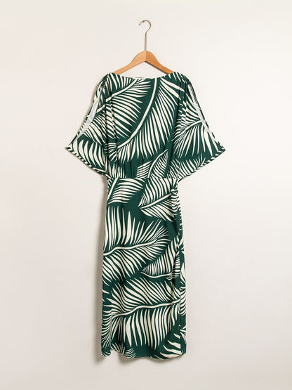 Satin Print Raglan Midi Dress