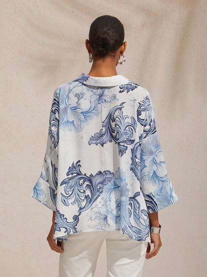 Vacation Retro Floral Dolman Sleeve Chiffon Short Shirt