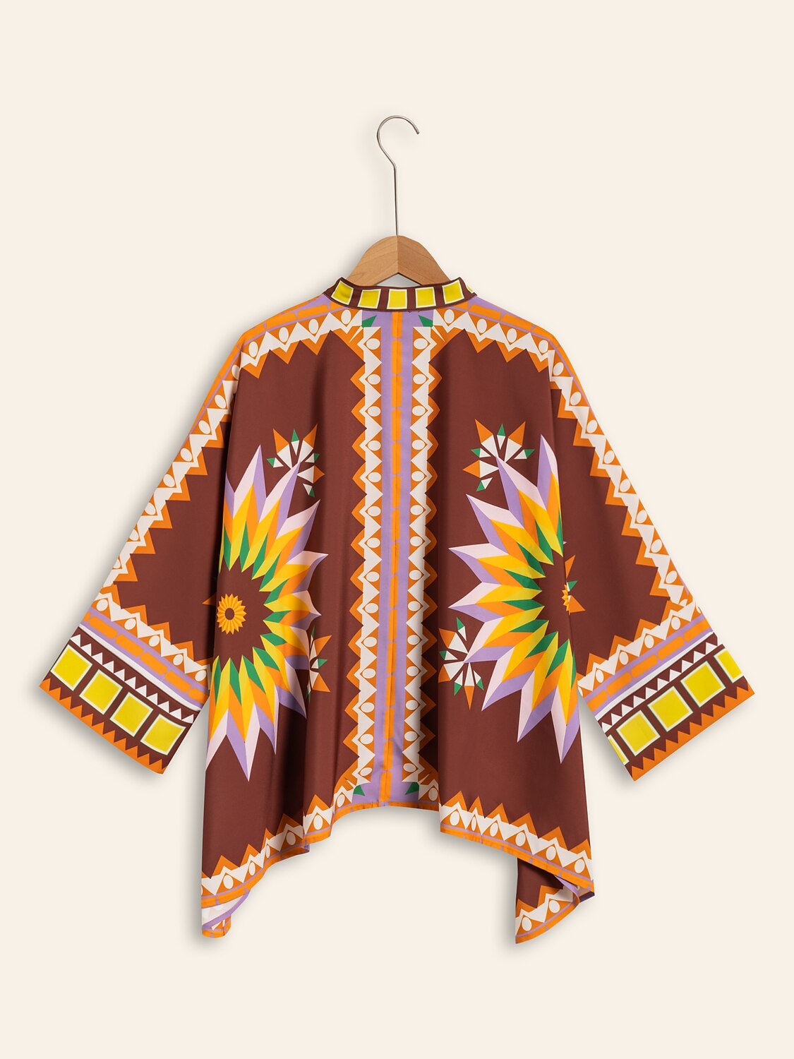 Shirt Brown Bohemian Geometric Graphic Satin Silk