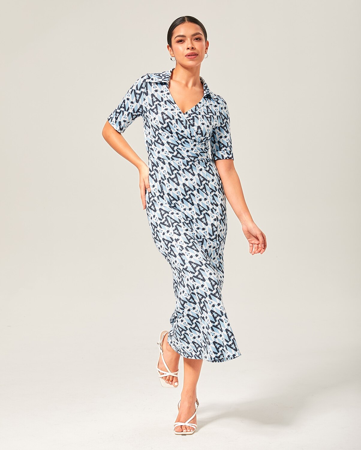 Stretch Waist-Cinching Mermaid Midi Satin Dress