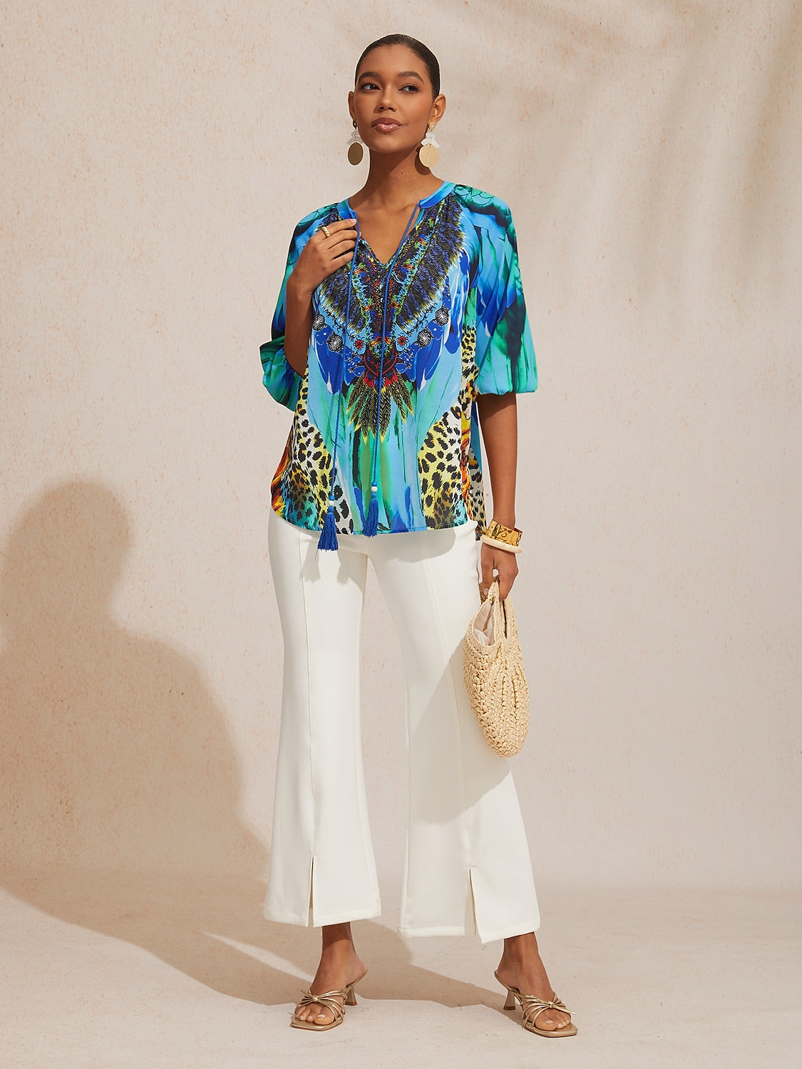 Vacation Jungle Beast Print Chiffon Top