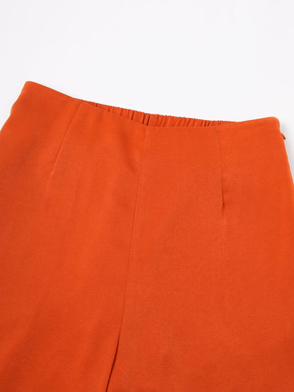 Satin Orange Stand Collar Wide Leg Pants Set