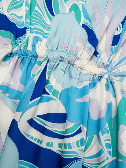 Satin Floral Print V-Neck Beach Vacation Midi Dress