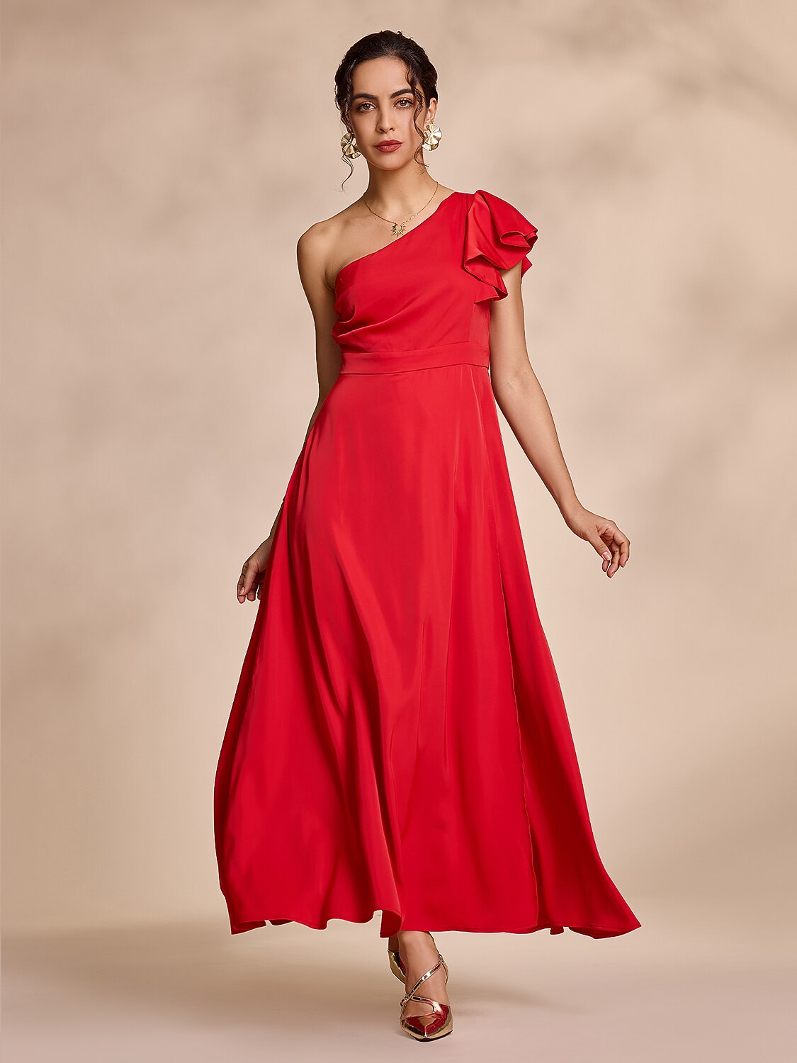 Satin Peplum Hem Solid Maxi Dress Dress