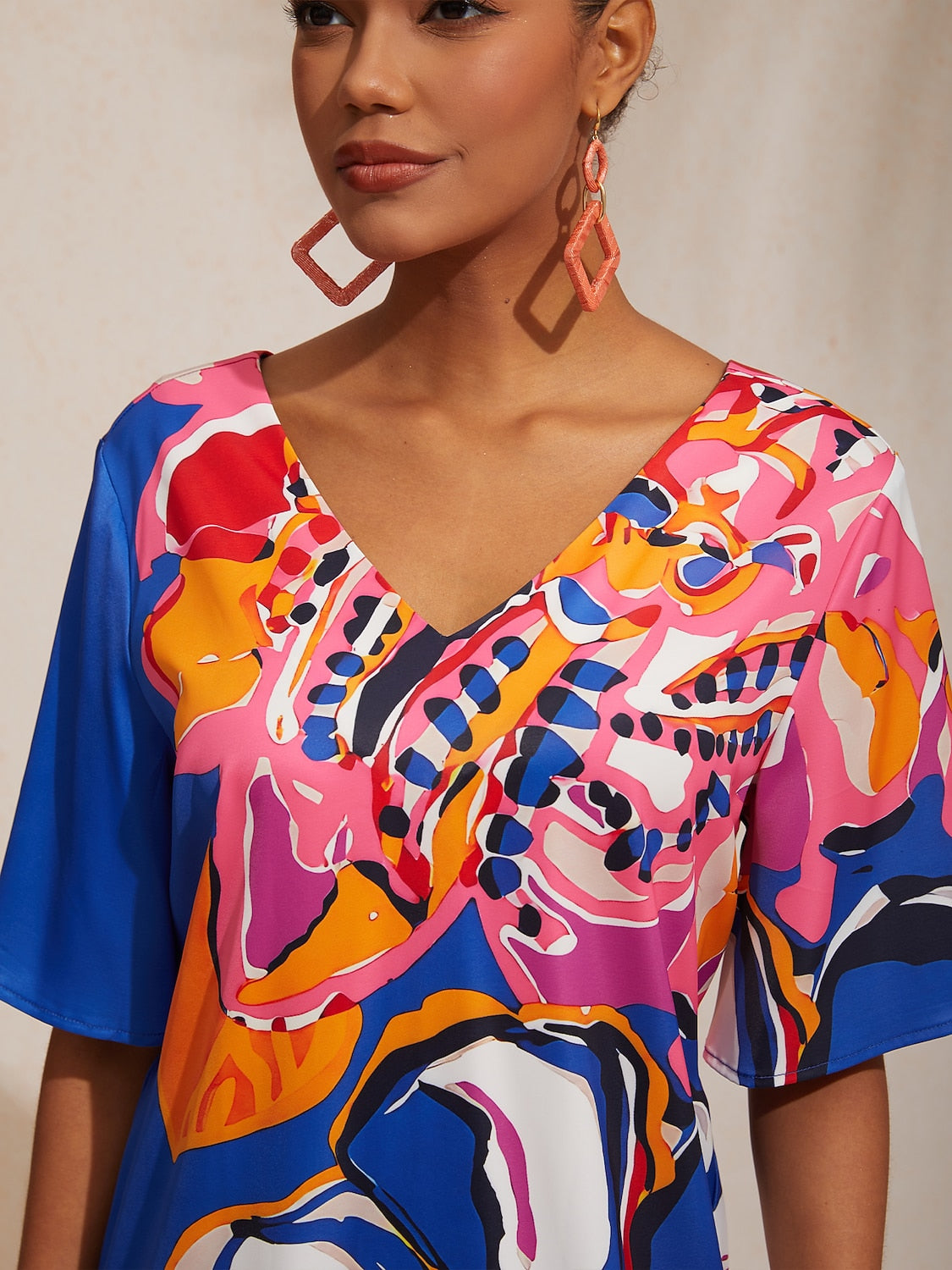 Vacation Artistic Floral Fitted Waist Satin Mini Dress