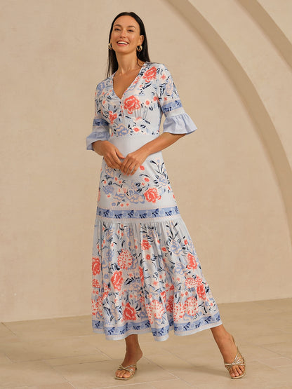 Maxi Dress Satin Floral Printing