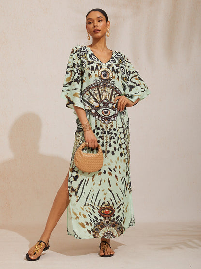 Mallorca Blossom Flowy Chiffon Dolman Sleeve Maxi Dress