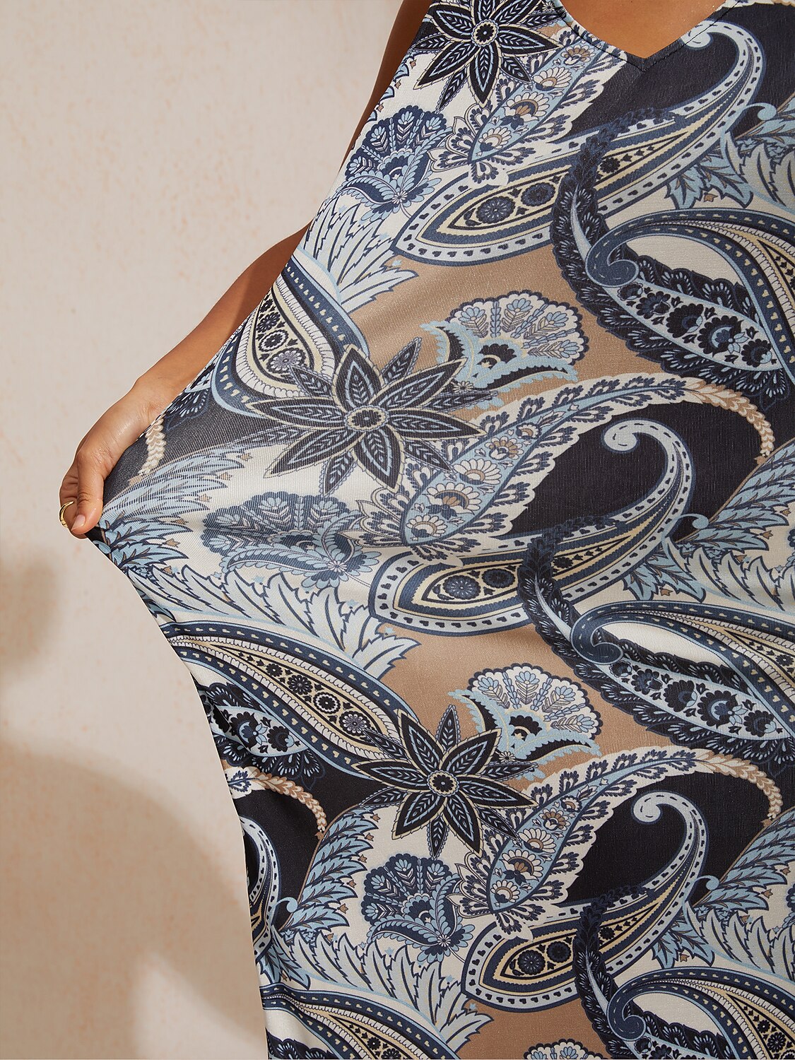 Vacation Vintage Paisley Fitted High Stretch Knit Maxi Dress