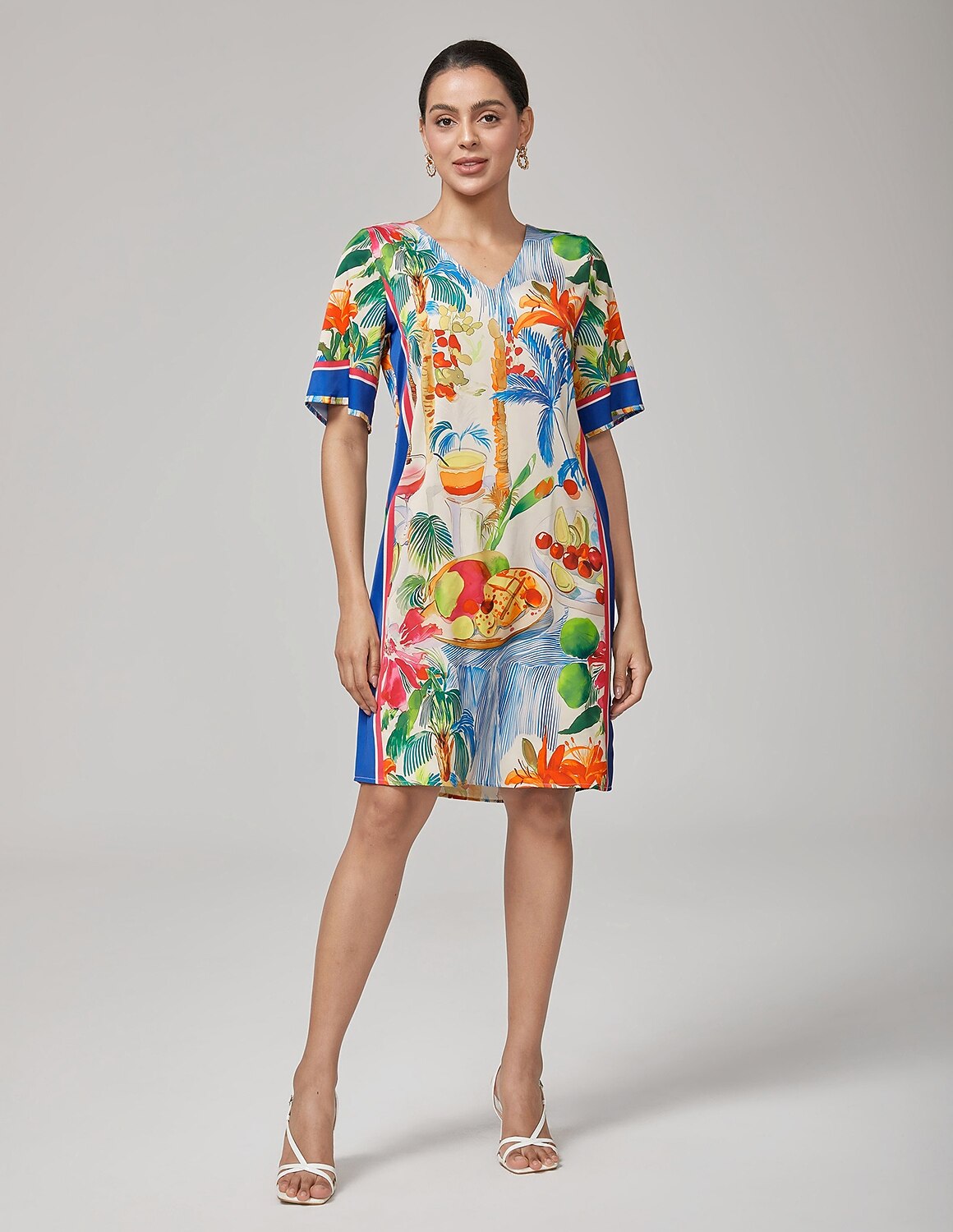 Fruit Floral Straight V-Neck Mini Dress