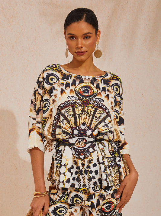 Vacation Artistic Leopard Print Dolman Sleeve Chiffon Top