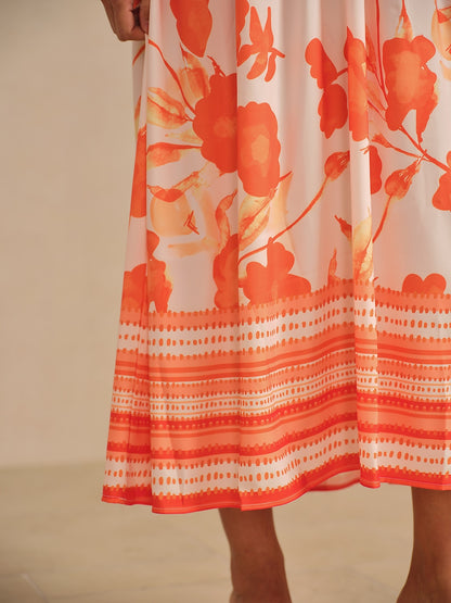 Maxi Dress Satin Loose Stand Collar Floral