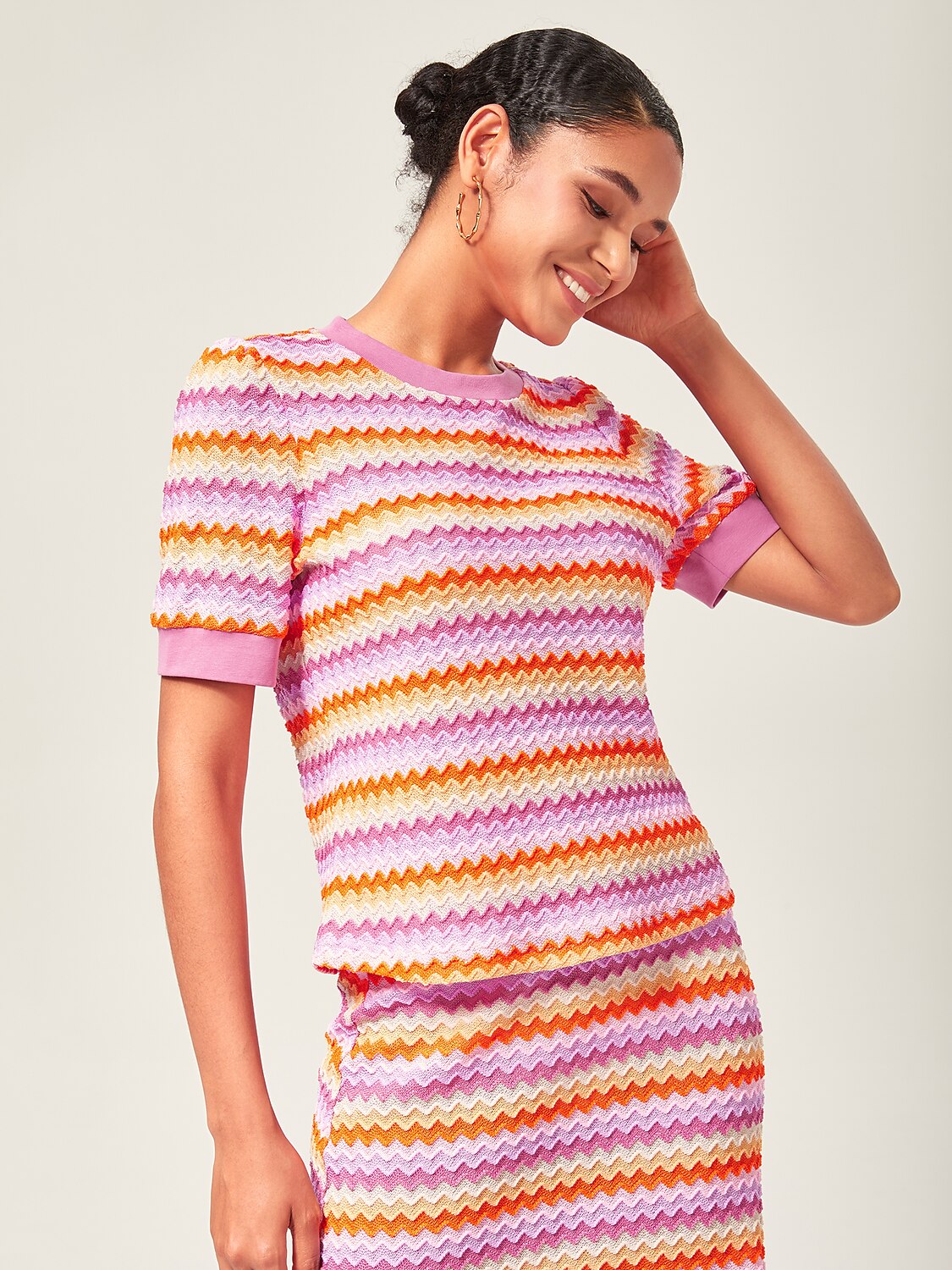 Orange Stretch Color Block Top