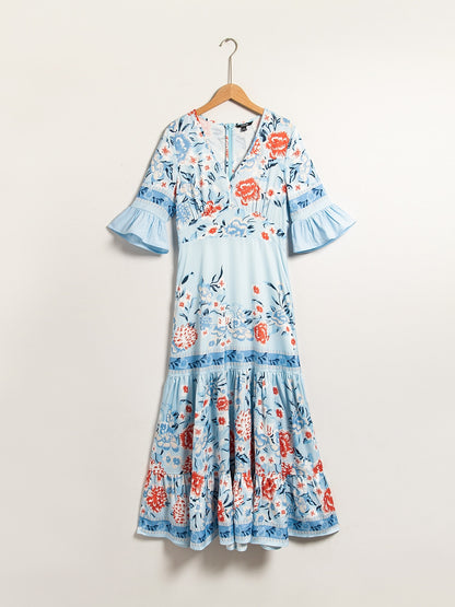 Maxi Dress Satin Floral Printing