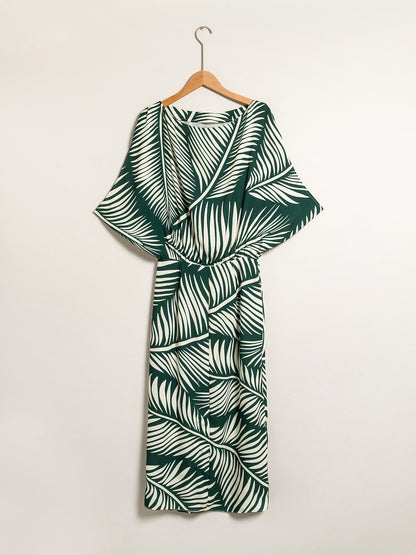 Satin Print Raglan Midi Dress