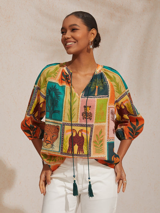 Vacation Tropical Element Floral Loose fit Chiffon Top