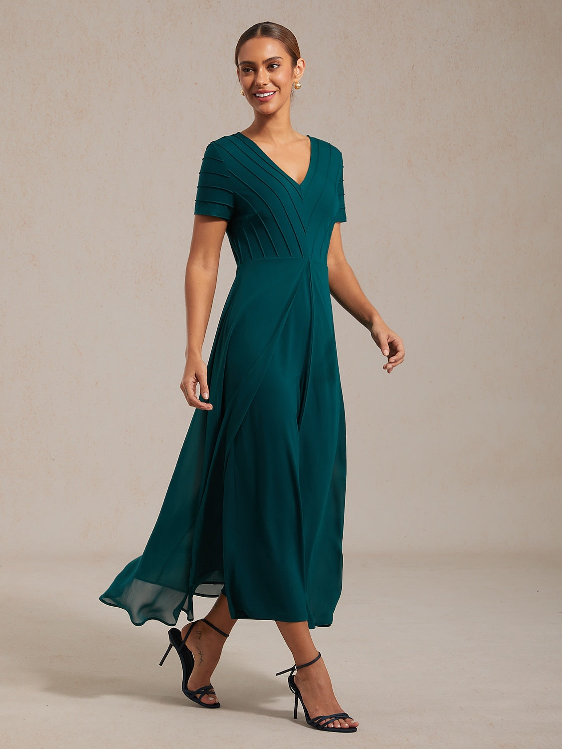 Paneled Design Faux Flowy Sheer Stretch Fabric Jumpsuit