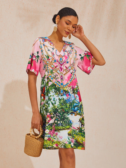 Vacation Jungle Print Straight Satin Mini Dress