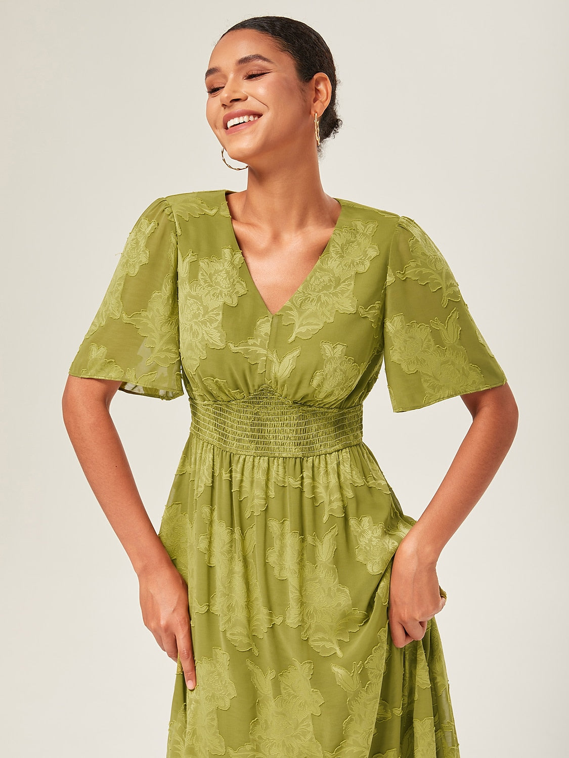 Green Short Jacquard Dress