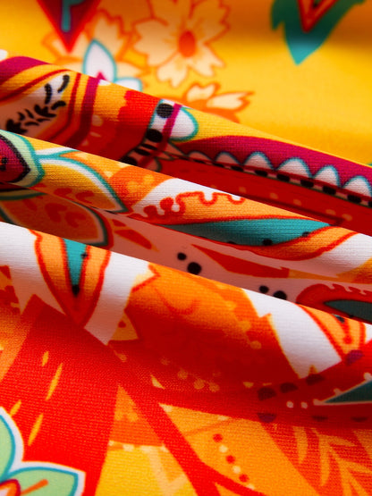 Removable Pad Shirred Boho Swimsuit