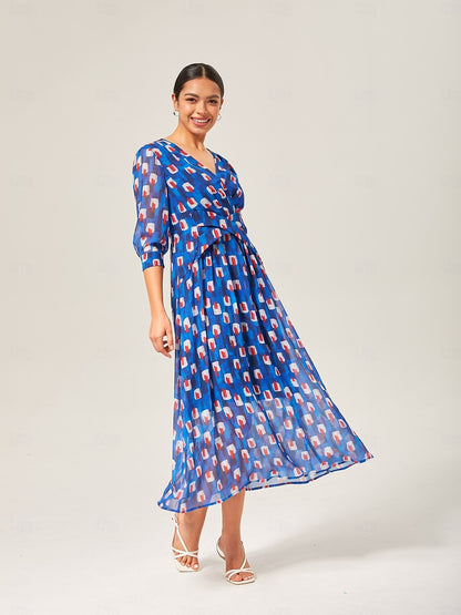 Geometric Color-Block Chiffon Maxi Dress