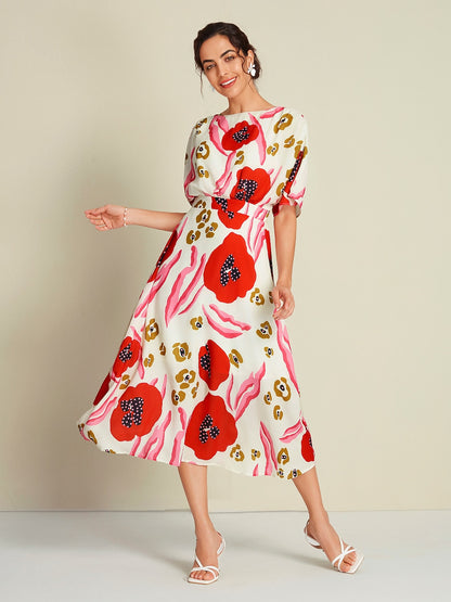 Chiffon Abstract Floral Print Maxi Dress Vacation
