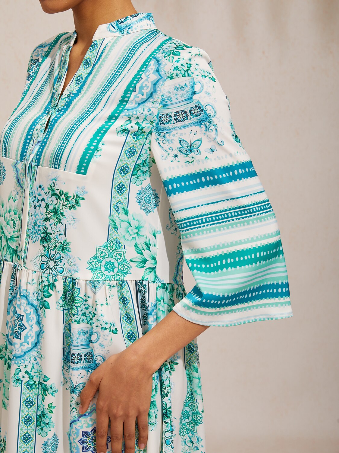 Celadon Bloom Story Silky Satin Maxi Dress