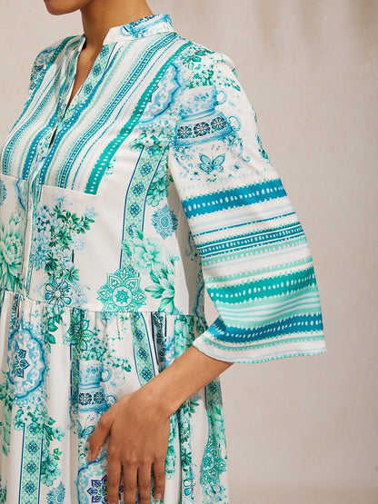 Celadon Bloom Story Silky Satin Maxi Dress