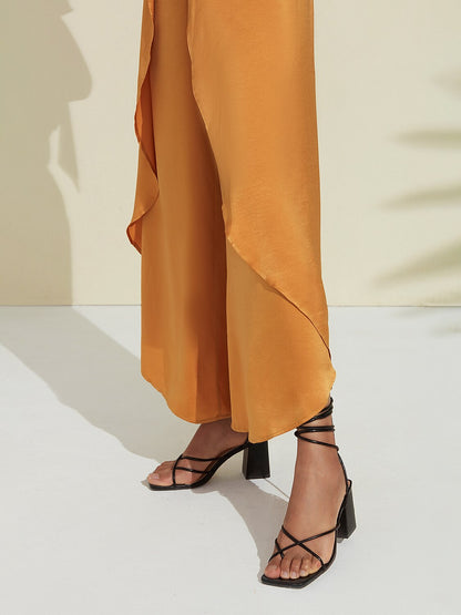 Satin Swing Ruffle Pants