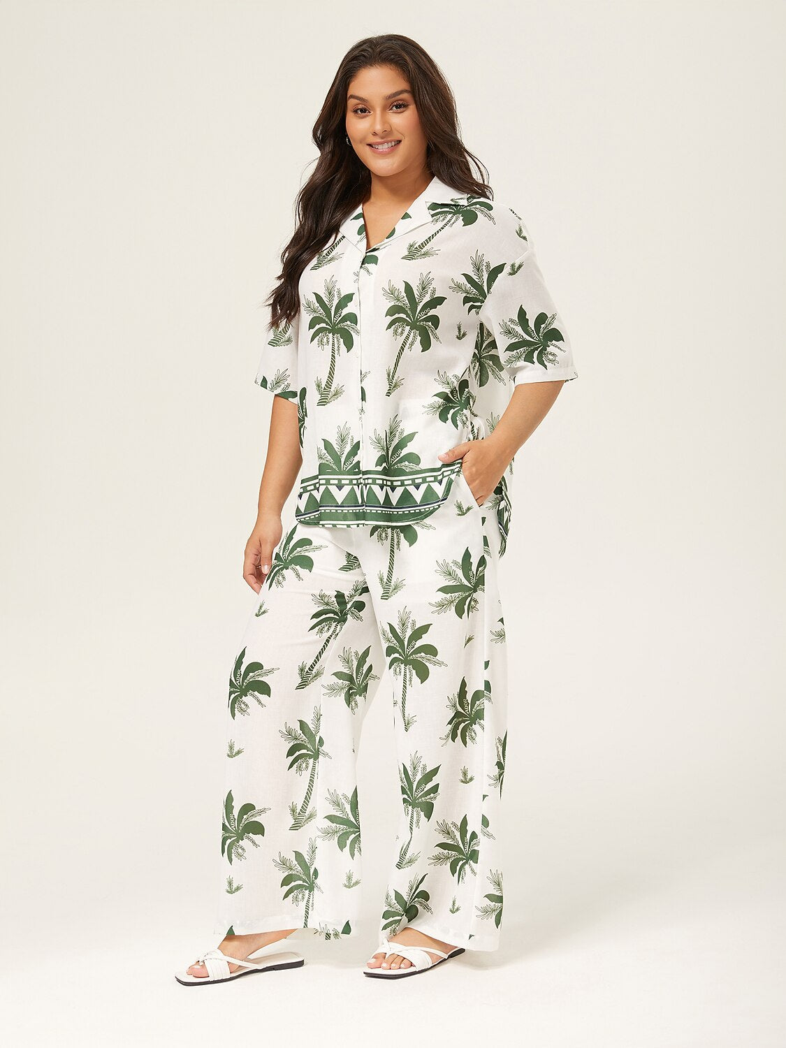Vacation Palm Tree Print Loose Two-Piece Set