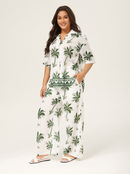 Vacation Palm Tree Print Loose Two-Piece Set