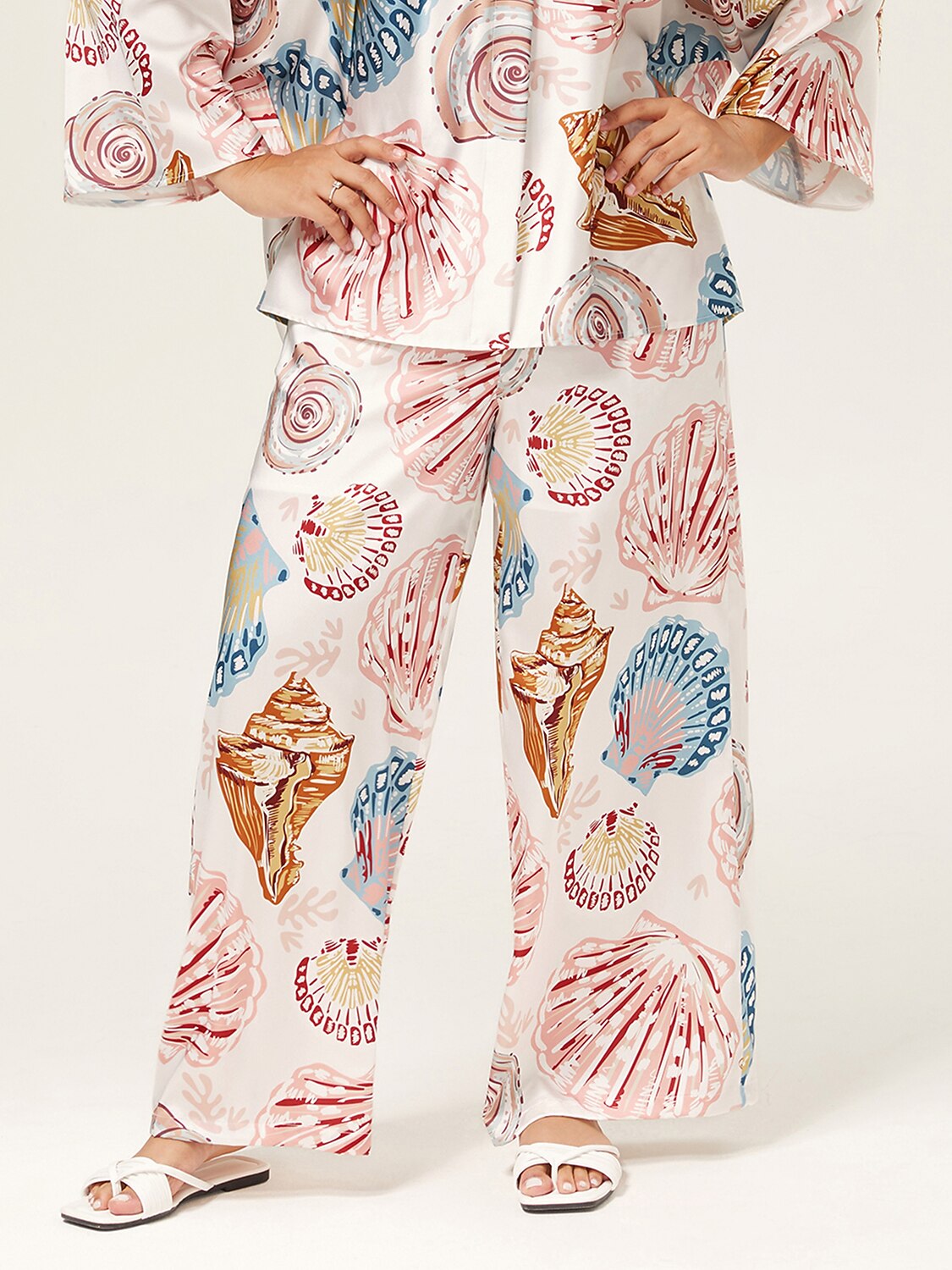 Shell Print Elastic Waist Wide Leg Pants