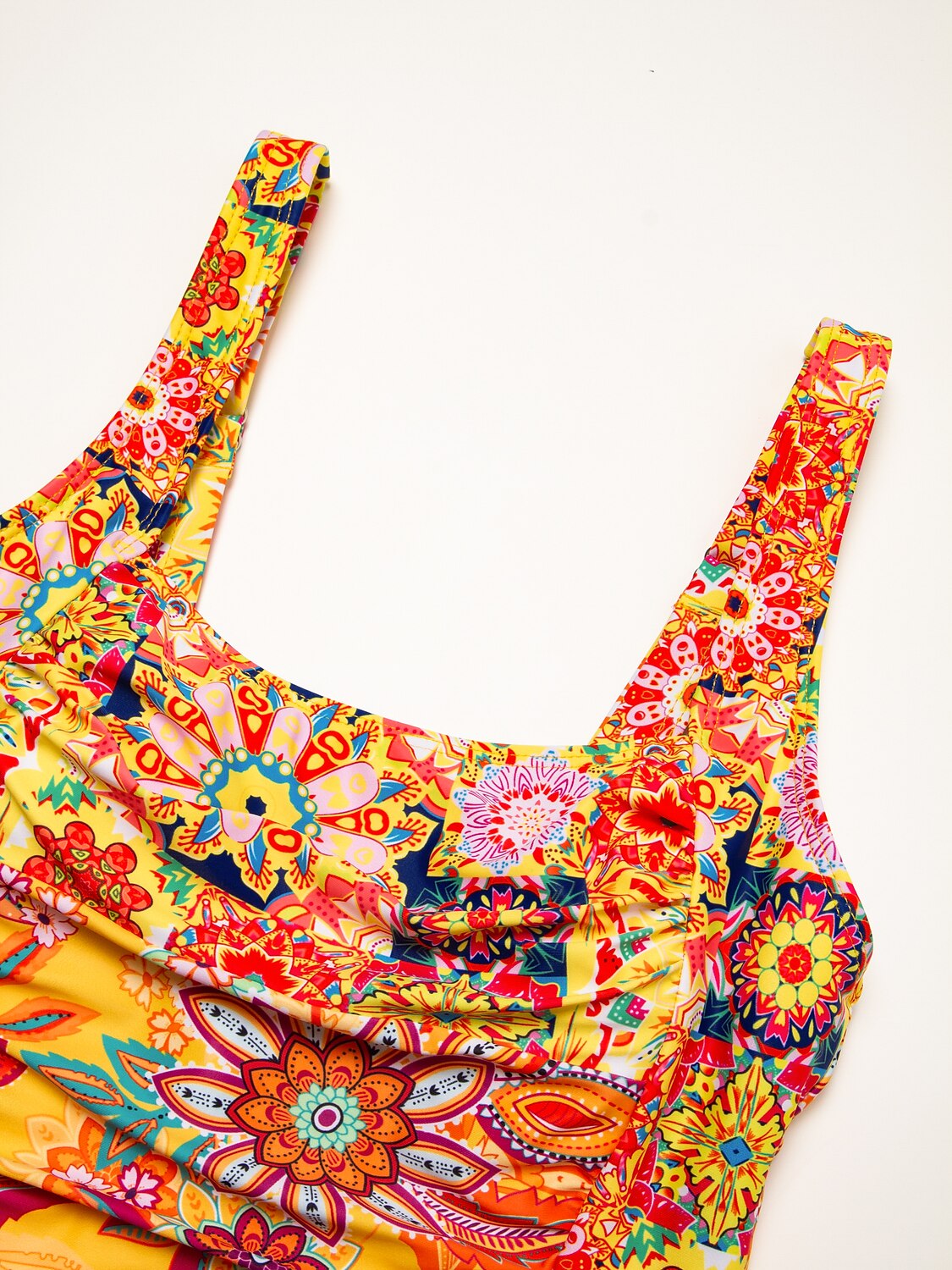 Removable Pad Shirred Boho Swimsuit