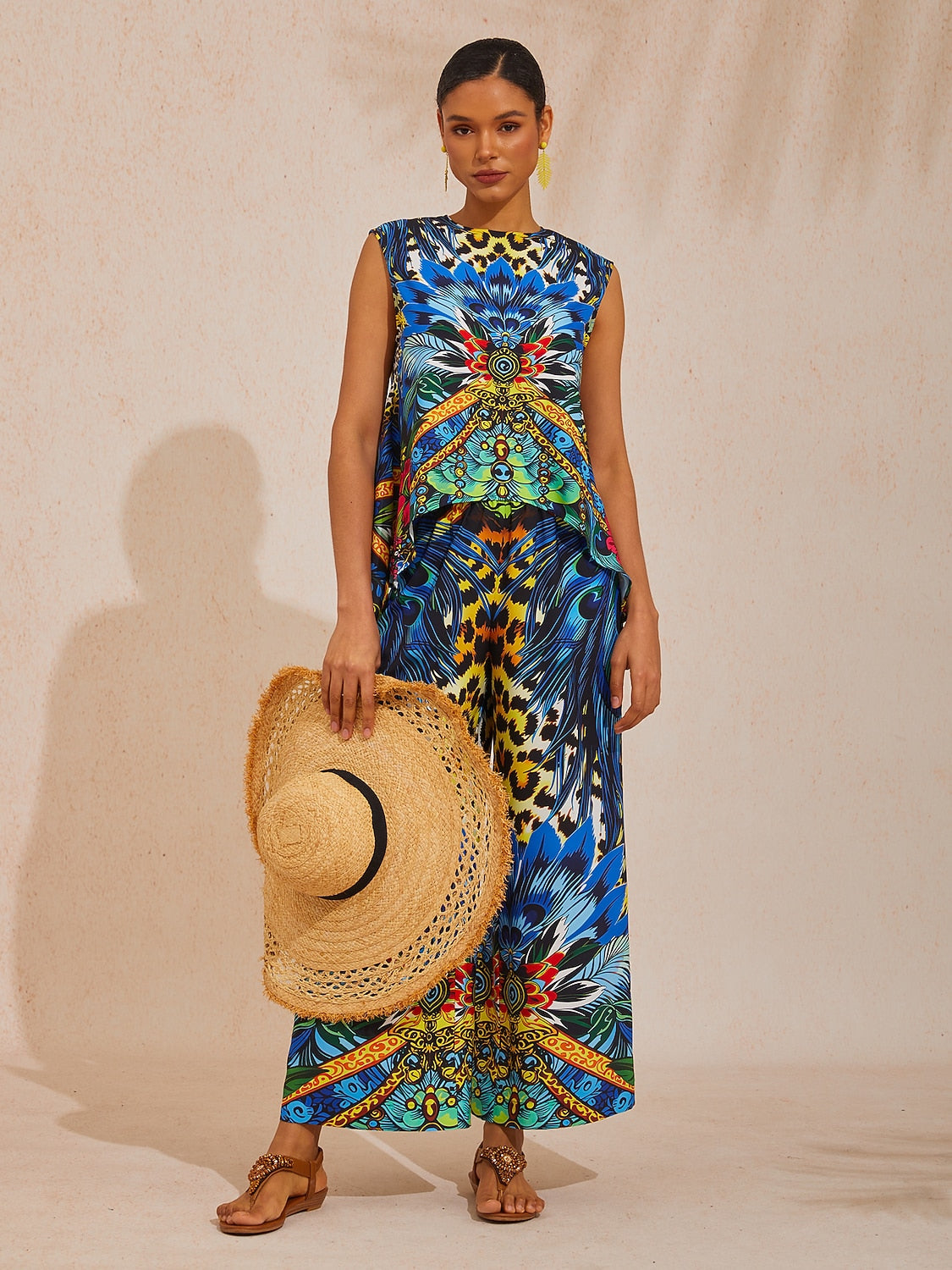 Vacation Jungle Animal Print Sleeveless Satin Top