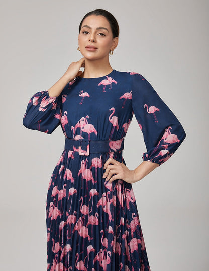 Pink Flamingo Print Casual Dress