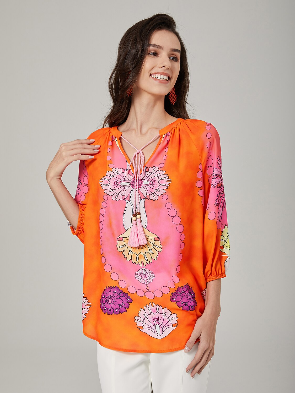 Vacation-Style Placement Print Pullover Top