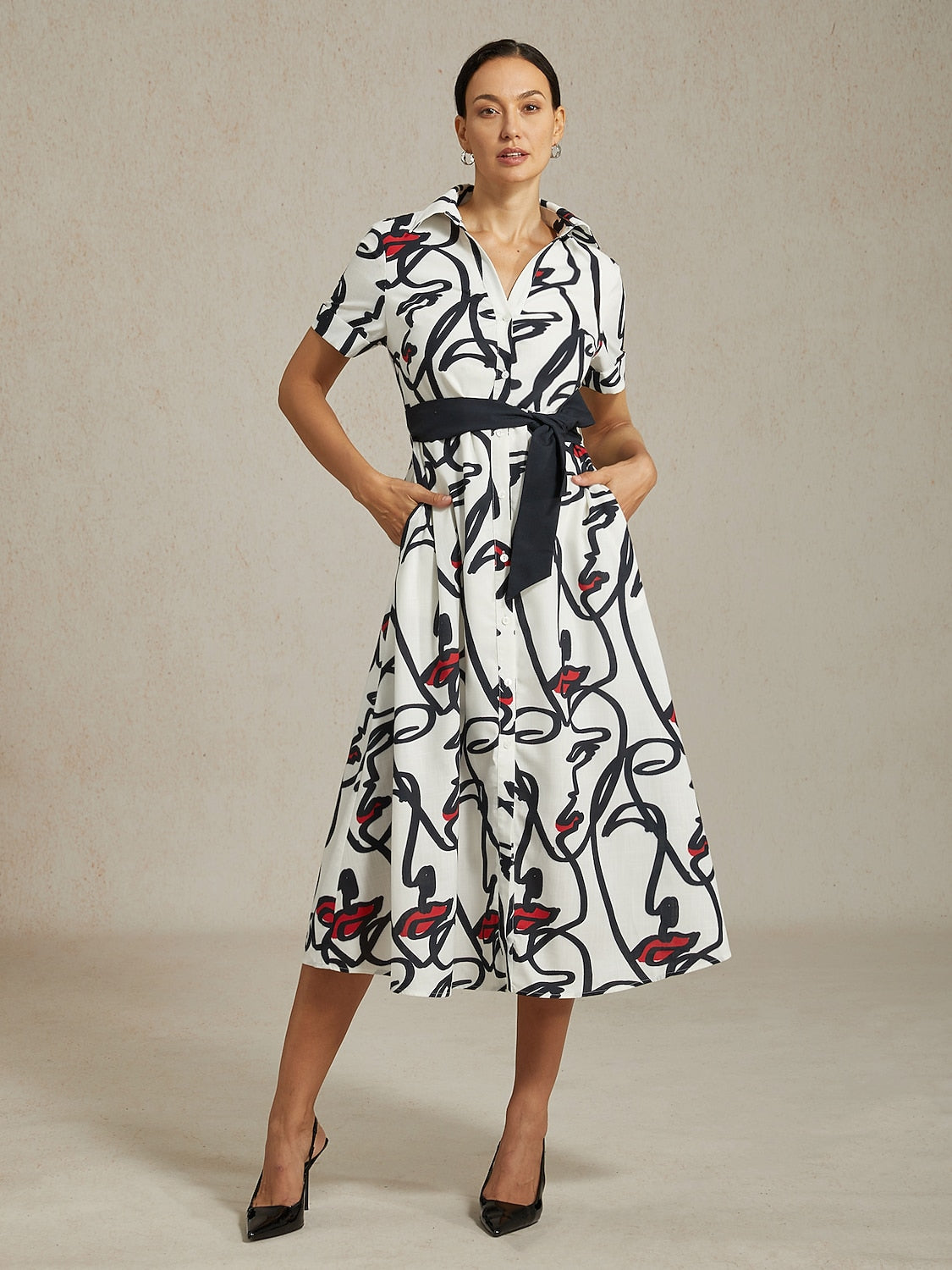 Maxi Dress Shirt Abstract Face Art Short