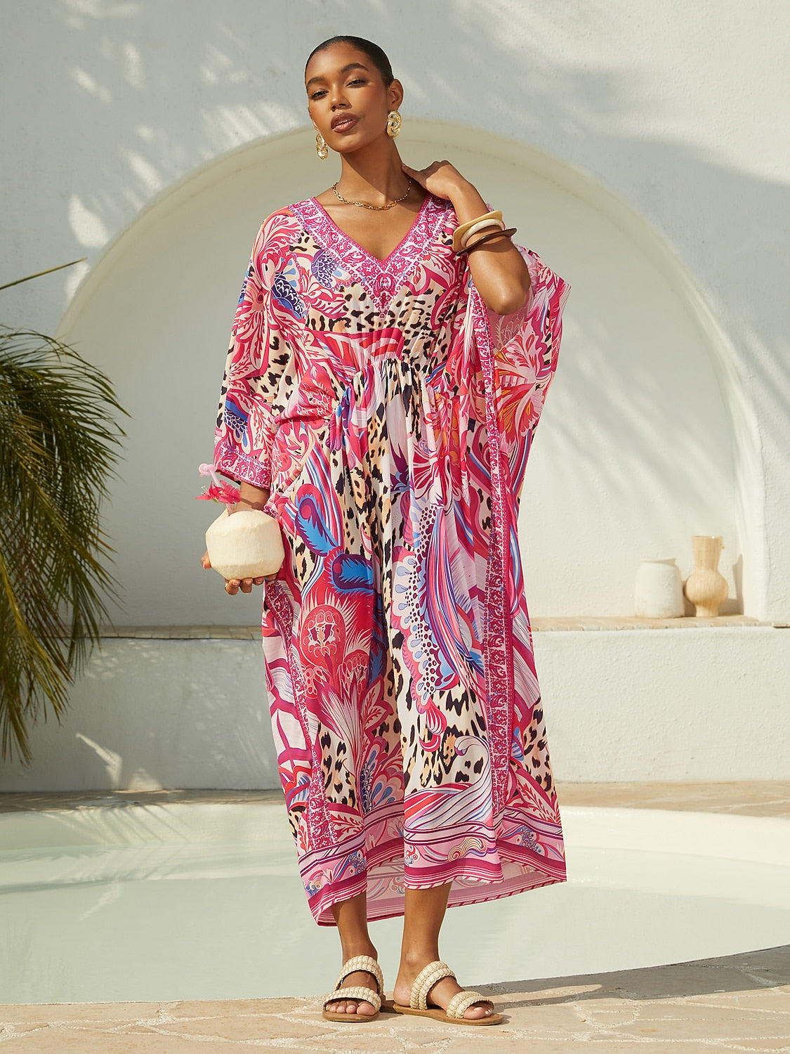 Vacation Paisley Leopard Print Chiffon Maxi Dress
