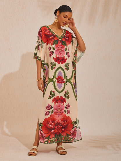 Vacation Placement Floral Batwing Sleeve Chiffon Maxi Dress