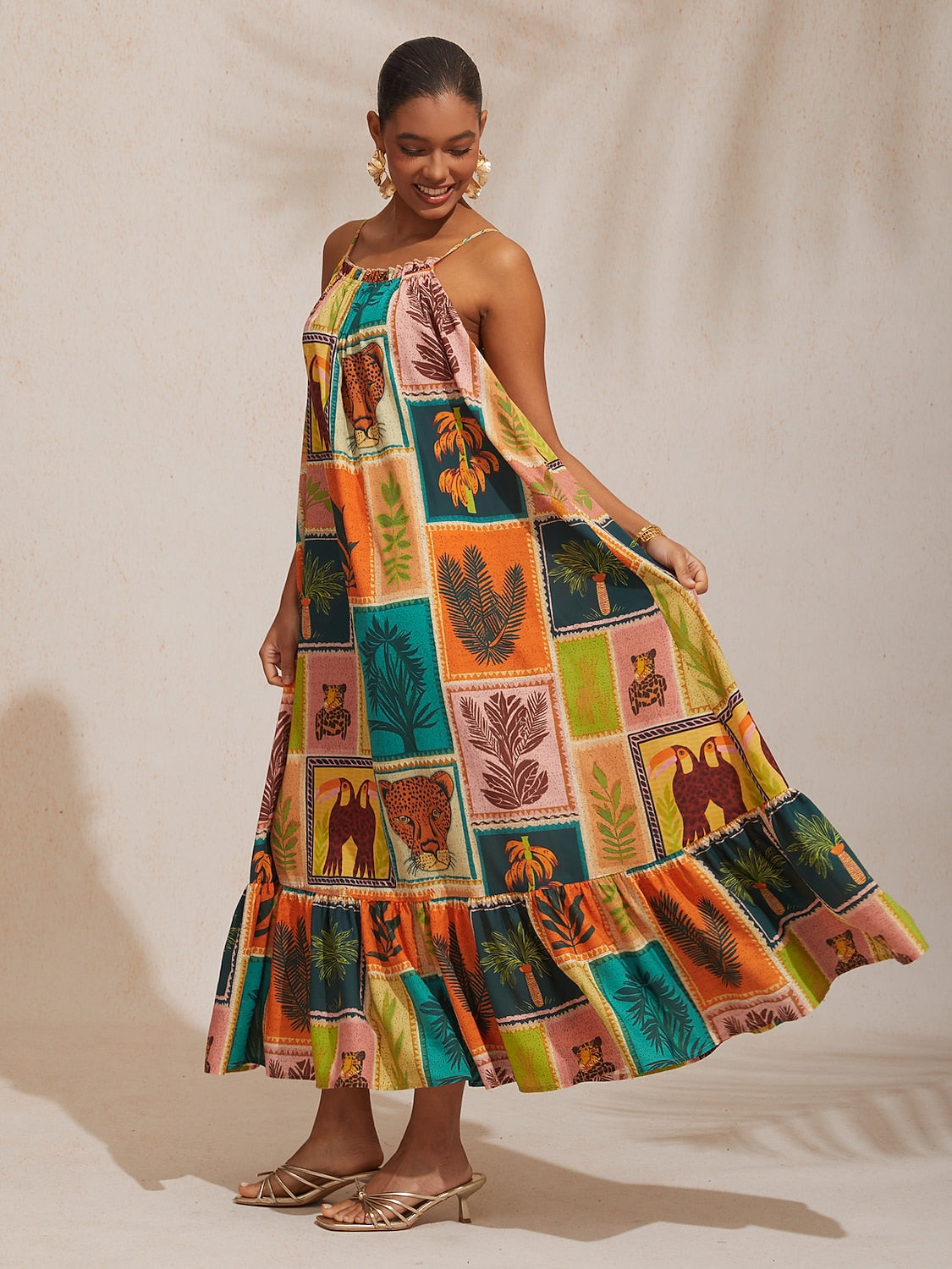 Vacation Beach Element Loose fit Chiffon Cami Dress